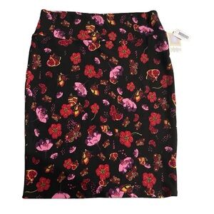 NWT LULAROE CASSIE Pencil Skirt Size 2XL Black Floral Butterfly Stretch Knee